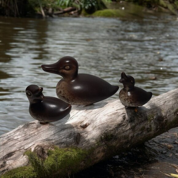 Howard Pierce Ducks Mama and Ducklings Brown Spotted 3 pc California Pottery - Picture 3 of 15